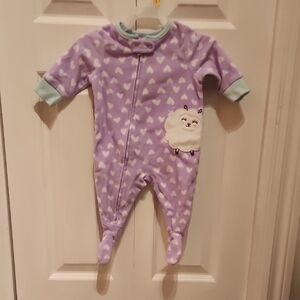 5/20 $ 🐑 Carter's Purple and White Footie One Piece with Animal Appliqué